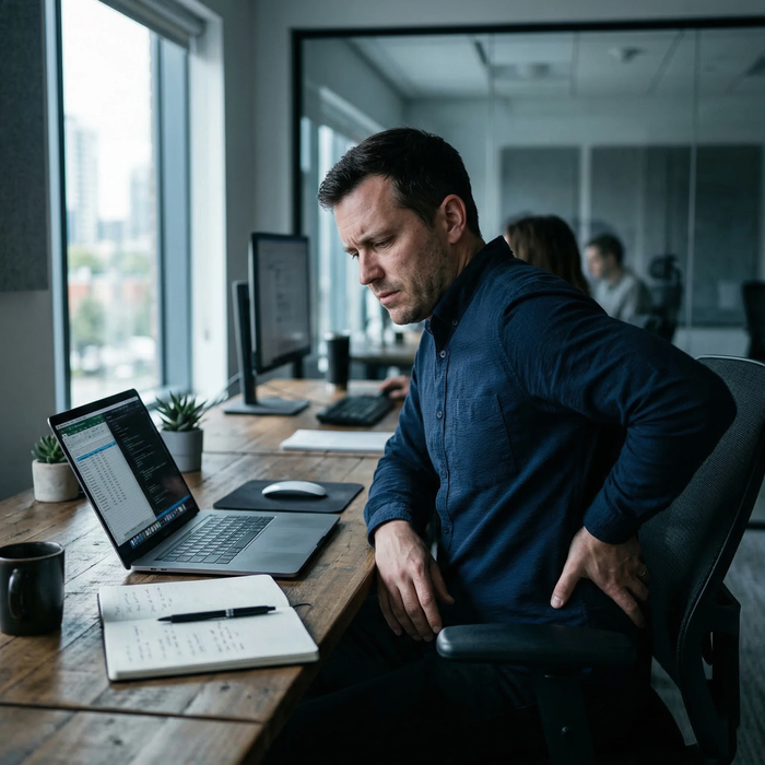Man working at desk with back pain